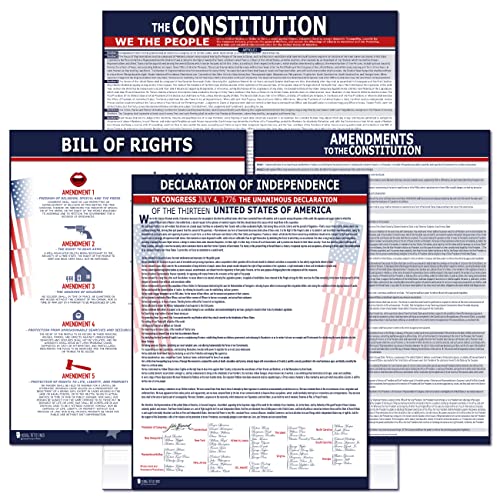 American Founding Documents Extra Large Laminated Pack Us Constitution, Declaration Of Independence And Bill Of Rights, All Amendments Updated Version Now With Larger Font Young N Refined