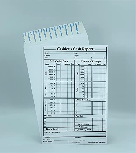 Cashier Depot Cashier'S Cash Report Envelopes, X , Open End, Premium, Peel & Seal Closure, Envelopes (Lb. White)