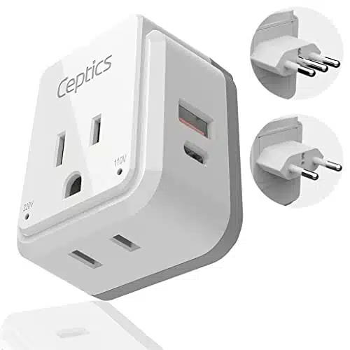 Ceptics Italy, Chile, Rome Power Plug Adapter Travel Set,  Pd & Qc, Safe Dual Usb & Usb C A   A Socket   Compact   Use In Lybia, Tunisia, Uruguay Includes Type C, Type L Swadapt Attachments