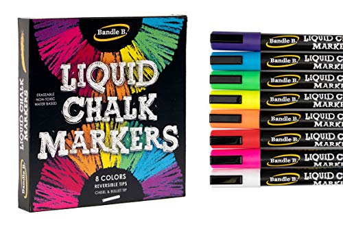 Chalk Markers   Vibrant, Erasable, Non Toxic, Water Based, Reversible Tips, For Kids & Adults For Glass Or Chalkboard Markers For Businesses, Restaurants, Liquid Chalk Markers (Vibrant Mm)
