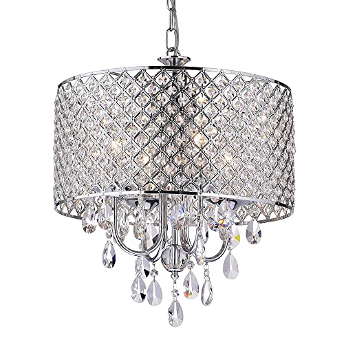 Edvivi Marya Lights Chrome Round Crystal Chandelier Ceiling Fixture  Beaded Drum Shade
