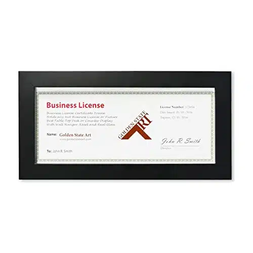 Golden State Art, Wood Frame For Xbusiness License Certificate With Real Glass & Table Top Display, Black