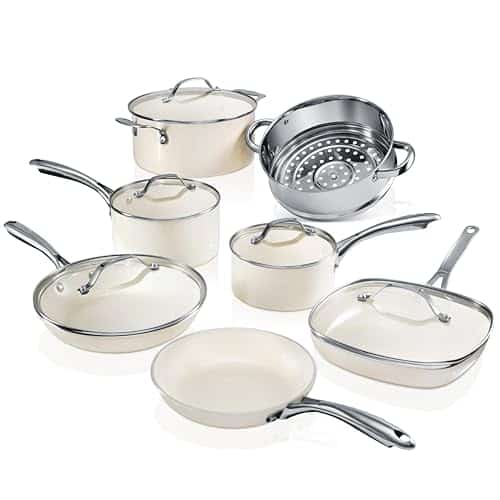 Gotham Steel Pc Pots And Pans Set Non Stick Cookware Set, Pot And Pan Set, Kitchen Cookware Sets, Ceramic Cookware Set, Nonstick Cookware Set, Lightweight And Durable, Dishwasher Safe, Cream White