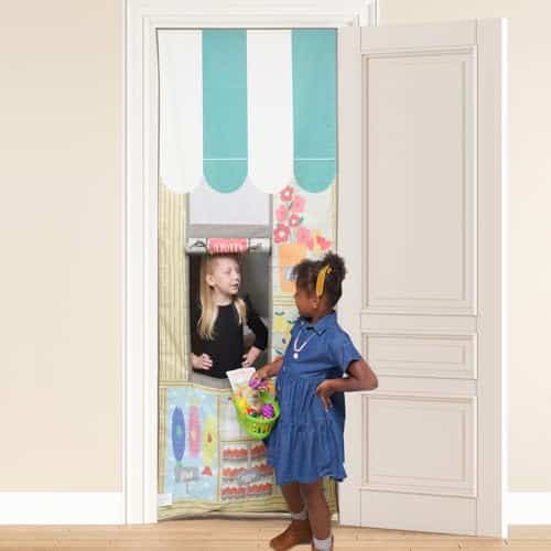 Imaginehaven Fresh Market Doorway Kids Playhouse With Drawstring Bag, Cotton Canvas Kid Play House   Fits Most Doors   Seconds To Set Up Or Put Away