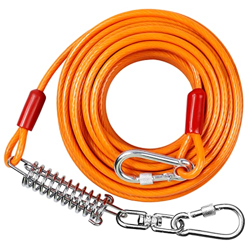 Luffwell Tie Out Cable For Dogs, Extra Thick Dog Runner For Yard Camping, Ft Dog Run Leash With Spring, Heavy Duty Swivel Hooks And Rustproof Dog Lead For Dogs Up To Lbs, Orange (Ft Mm)