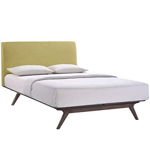 Modway Mod Tracy Mid Century Modern Wood Platform Queen Size Bed In Cappuccino Green