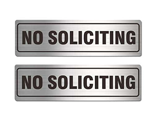 Self Adhesive No Soliciting Sign Metal For House Business Office Doors, Pack Silver Color Aluminun X Inches, Unique Small Design Durable Uv And Weather Resistant, Easy Installation