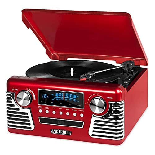 Victrola 'S Retro Bluetooth Record Player & Multimedia Center With Built In Speakers   Speed Turntable, Cd Player, Amfm Radio  Vinyl To Mprecording  Wireless Music Streaming  Red
