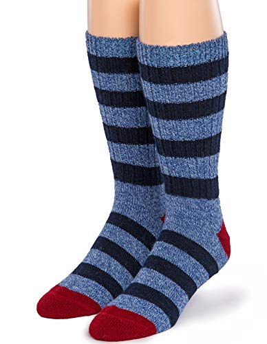 Warrior Alpaca Socks   Unisex, Thermal % Alpaca Wool Ragg Socks For Winter & Outdoor Hiking   Old School Striped,Navy, Red, Blue Heather,Large