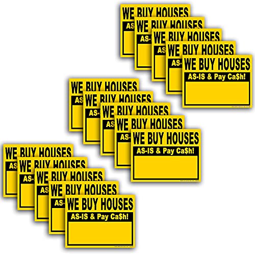 We Buy Houses As Is & Pay Cash   Xlarge   Bulk Packs Bandit Signs For Real Estate Investing   Plastic, Single Sided Print   Waterproof, Vertical Flutes, Made In America! (Yellow & Black) ()