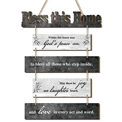 Xuhal Bless This Home Wall Decor Christmas House Warming Gift Farmhouse Wooden God Bless Sign Wood Rusticblessing Plaque For Bedroom Living Room Kitchen Wall Art(Gray White, Bless This Home)