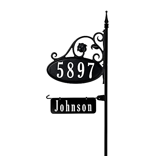 Address America Usa Handcrafted Park Place Oval Reflective Home Address Sign For Yard With Name Rider On Garden Flag Pole   Custom Made Address Plaque   Wrought Iron Look   Pole   Np