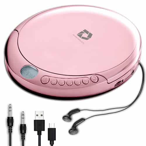 Deluxe Products Cd Player Portable With Second Anti Skip, Stereo Earbuds, Includes Aux In Cable And Ac Usb Power Cable For Use At Home Or In Car. Pink