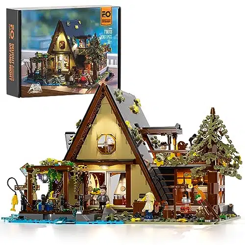 Funwhole A Frame Cabin Lighting Building Bricks Set   Pcs Adult Construction Building Model Set For Adults And Teen