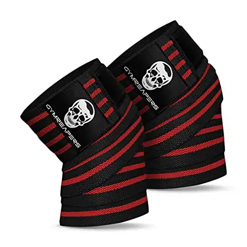 Gymreapers Knee Wraps (Pair) With Straps For Squats, Weightlifting, Powerlifting, Leg Press, And Cross Training   Flexible Knee Wraps For Squatting   For Men & Women   Year Warranty(Red)