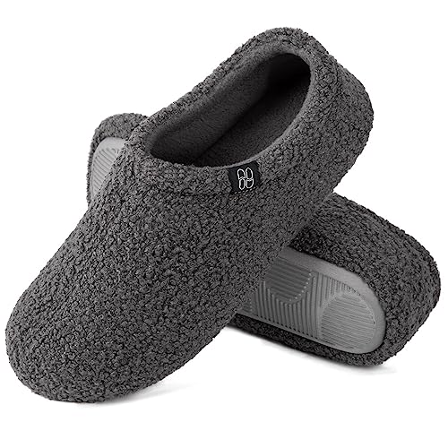 Hometop Women'S Fuzzy Curly Fur Memory Foam Loafer Slippers Bedroom House Shoes With Polar Fleece Lining (,Dark Grey)