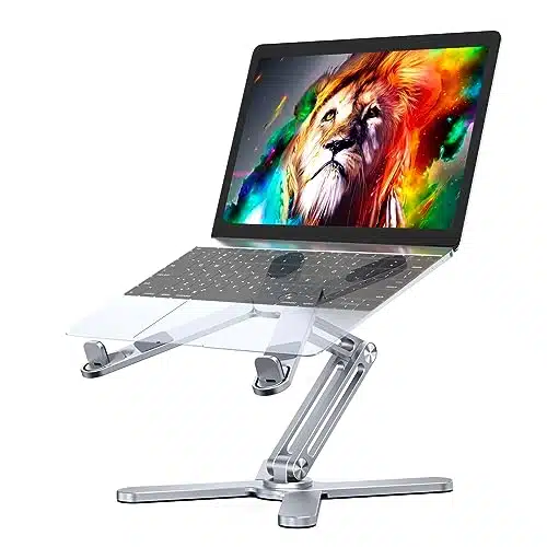 Liens Adjustable Laptop Stand With Rotating Base, Aluminum Laptop Riser For Desk Foldable, Ergonomic Notebook Stand Holder Compatible With Ipad And Macbookall Laptops Up To Inches   Silver