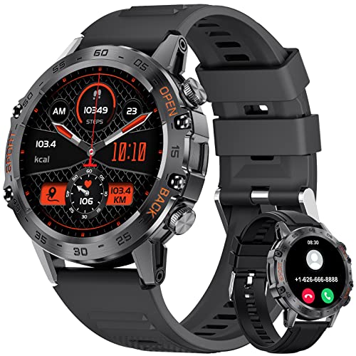 Military Smart Watch For Men Bluetooth Calls With,''Hd Touch Screen Tactical Smartwatch For Android And Iphone,Atm Waterproof Fitness Watch With Blood Pressureheart Rate Monitor Black Silicone