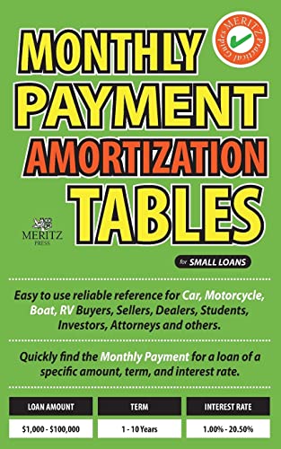 Monthly Payment Amortization Tables For Small Loans Simple And Easy To Use Reference For Car And Home Buyers And Sellers, Students, Investors, Car ... A Specific Amount, Term, And Interest Rate.