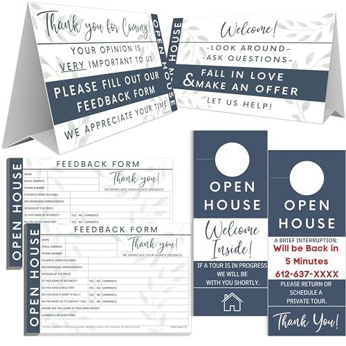 Open House Supplies. Real Estate Sign In Book Guest Registry Notepad For Collecting Realtor Leads & Home Sale Feedback. Kit Has Form Pads, Door Hangers & Tent Card Displays. Stately Blue,Two Pack.