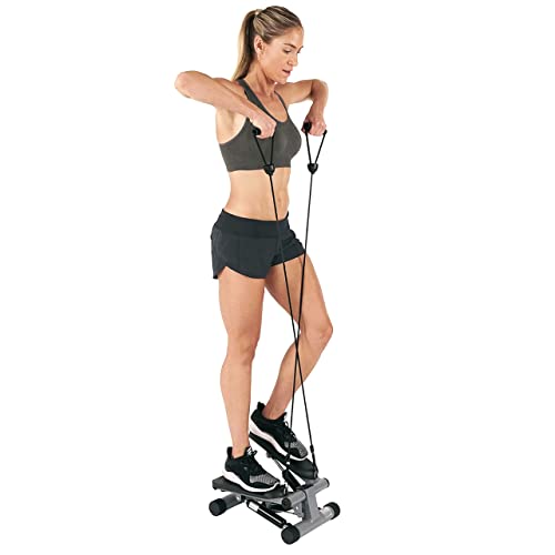 Sunny Health & Fitness Mini Stepper For Exercise Low Impact Stair Step Cardio Equipment With Resistance Bands, Digital Monitor, Optional Twist Motion Stepper , Black