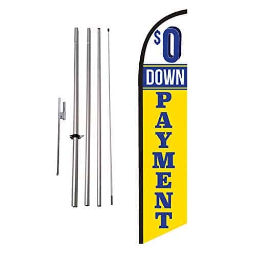 Zero Down Payment Auto Dealership Advertising Feather Banner Swooper Flag Sign With Flag Pole Kit And Ground Stake