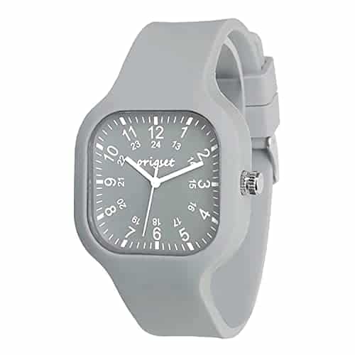 Origset Women Watch Square Hour Hand Easy To Read Time For Nurse Medical Students Teachers Doctors Colorful Water Proof (Grey)
