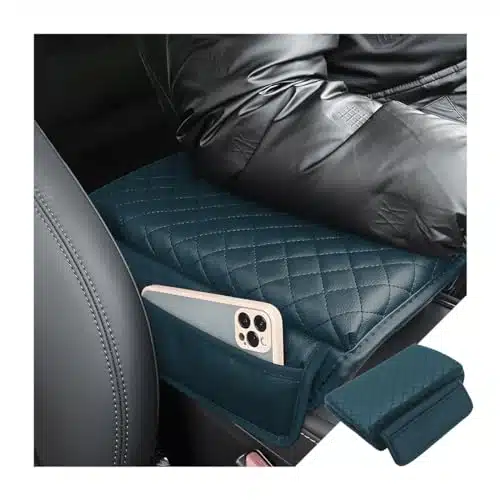 Zipelo Car Armrest Cushion, Carbon Fiber Leather Auto Center Console Pad, Memory Foam Armrest Box With Storage Bag, Hand Rest Pillow With Organizer Pockets, Universal Fit For Most Vehicles (Blue)