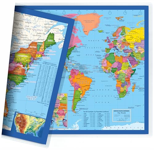 Classic United States Usa And World Desk Map, Sided Print, Sided Sealed Lamination, Small Poster X Inches (Desk Map)