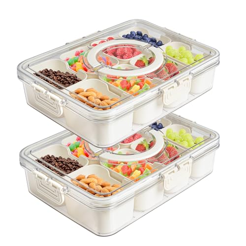 Eanpet Pack Divided Veggie Tray With Lid And Handle Compartment Serving Tray With Dividers Portable Travel Snack Containers Stackable Snackle Box Charcuterie Container For Fruit,Vegetable,Salad