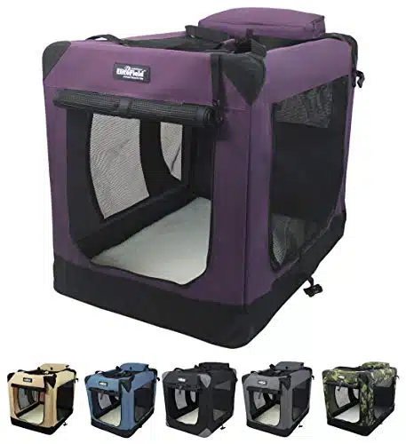 Elitefield Door Folding Soft Dog Crate With Carrying Bag And Fleece Bed (Year Warranty), Indoor & Outdoor Pet Home (L X  X H, Purple)