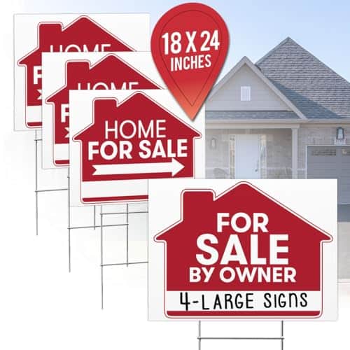 For Sale By Owner Sign   Premium Yard Signs Bulk Pack   X Inches   Large Directional Arrows   Double Sided Real Estate Sale Stand Post With H Wire Stakes   Realtor Agents Supplies (Red)