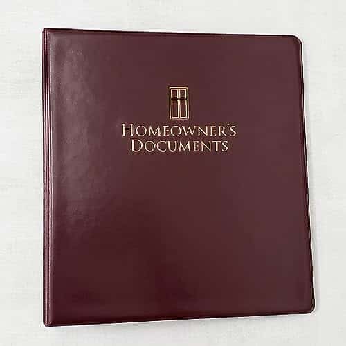 Homeowners Documents Ring Binder  Leather Like Feel With Gold Debossed Title. Pre Printed Index Tab Dividers With Sheet Protectors Included. (Capacity, Homeowner'S Documents, Burgundy)