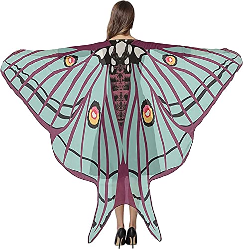 Halloween Butterfly Wings Costume For Women Girls Printed Moth Cape Shawl Wrap Moth Butterfly Cloak(Green)