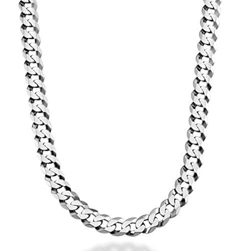 Miabella Solid Sterling Silver Italian Mm Solid Diamond Cut Cuban Link Curb Chain Necklace For Men, Made In Italy (Length Inches)