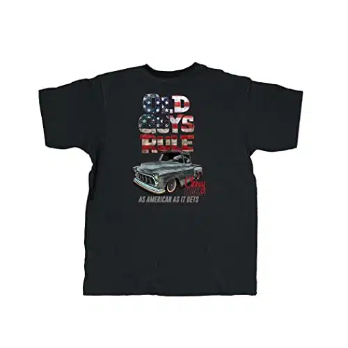 Old Guys Rule Men'S Graphic T Shirt, American As It Gets   Gift For Dad, Grandpa, Husband, Memorial Day, Th Of July, Father'S Day   Novelty Tee For Chevy Lovers, Patriots (Bla