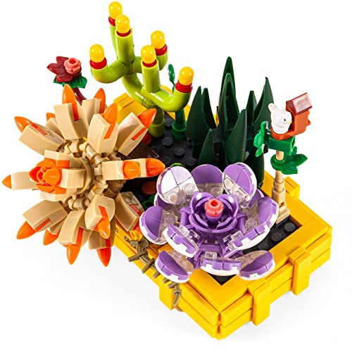 Semky Flower Series Purple Succulent Plant Building Kit, Special Plant Home Decor Building Block Set, Creative Building Project For Kid And Adultpieces