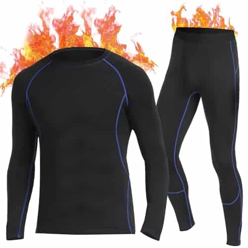 Simiya Thermal Underwear Set For Men Long Johns With Fleece Lined Base Layer For Workout Skiing Running Hiking Black