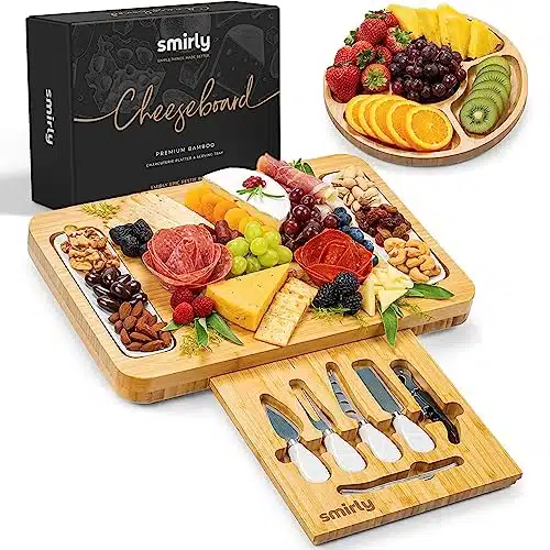 Smirly Charcuterie Boards & Accessories, Large Charcuterie Board Set, Bamboo Cheese Board Set, House Warming Gifts New Home (Drawer)
