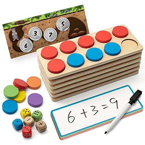 Synarry Wooden Ten Frame Set Math Manipulatives For Kindergarten Elementary St Nd Grade Homeschooling, Addition And Subtraction Montessori Math Games For Chirldren, Counters Toys For Kids Ages