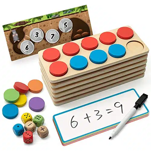 Synarry Wooden Ten Frame Set Math Manipulatives For Kindergarten Elementary St Nd Grade Homeschooling, Addition And Subtraction Montessori Math Games For Chirldren, Counters Toys For Kids Ages