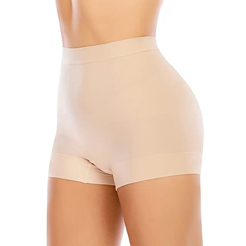 Seamless Shaping Boyshorts Panties For Women Tummy Control Shapewear Slip Shorts Under Dress Underwear (Basic Beige,M)