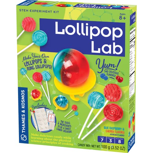 Thames & Kosmos Lollipop Lab  Stem Experiment & Activity Kit  Make Yummy Red Cherry And Blue Raspberry Lollipops & Ring Lollipops!  Explore Chemistry & Math  Includes Real Can