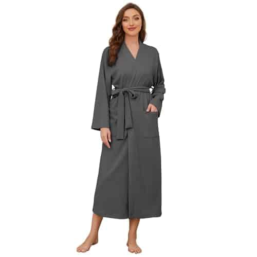Uskiin Women Robes Long Knit Bathrobe Soft Sleepwear Comfortable Ladies Stretch Loungewear(Dark Grey Mel, Xl)