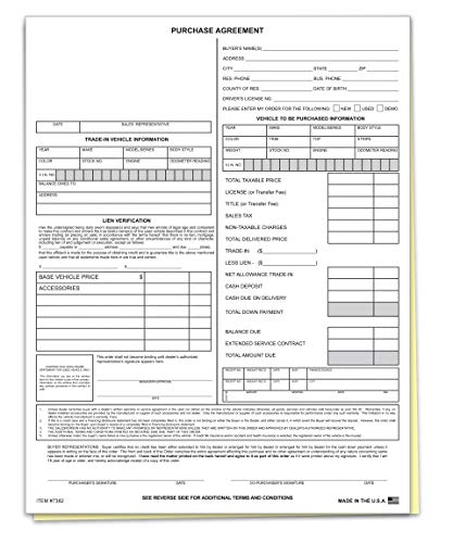 Vehicle Purchase Agreement Forms (Part) (Per Pack) Auto Dealer Dealership Car Bill Of Sale Purchase Agreement