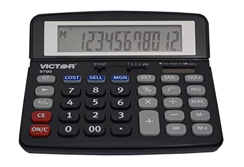 Victor Digit Standard Function Business Calculator, Battery And Solar Hybrid Powered Tilt Lcd Display, Great For Home And Office Use, Black