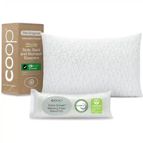 Coop Home Goods Original Adjustable Pillow, Queen Size Bed Pillows For Sleeping, Cross Cut Memory Foam Pillows   Medium Firm Back, Stomach And Side Sleeper Pillow, Certipur Us